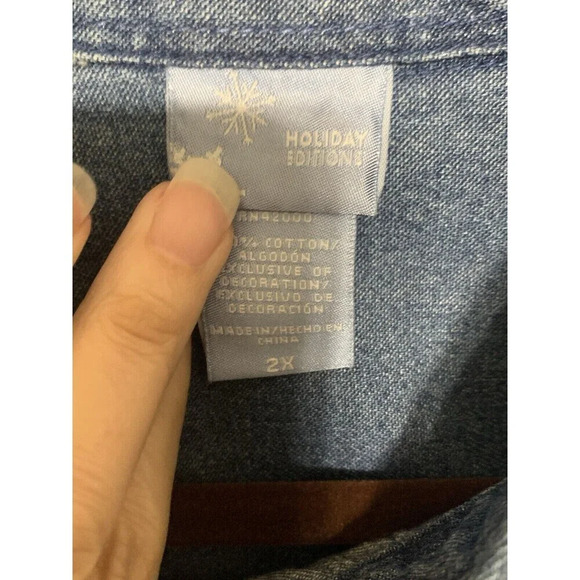 Vintage Holiday Editions Denim Button Shirt Christmas Snowman Size 2X (BB16) - Picture 5 of 7